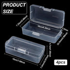 BENECREAT 4 Packs Rectangle Plastic Container Box, 7x3x1.8inch Clear Storage Organizer with Hinged Lid and Hanging Hole for Small Craft Accessories Office Supplies - size: 7x3x1.8inch