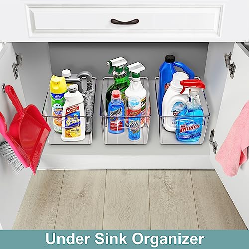 Sorbus 8 Pack Large Clear Plastic Storage Bins, Clear Organizer Bins with Handle for Kitchen, Pantry, Cabinet, Refrigerator, Craft, Toys, Clothes, Closet, Under Sink, Bathroom Organizers and Storage - size: Large, style: 8 Pack