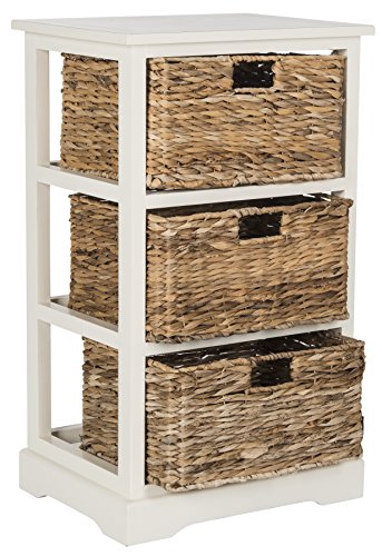 SAFAVIEH Home Collection – Halle Vintage White Storage Side Table with Wicker Baskets, Farmhouse Accent Storage, Fully Assembled (AMH5738B) - color: Vintage White