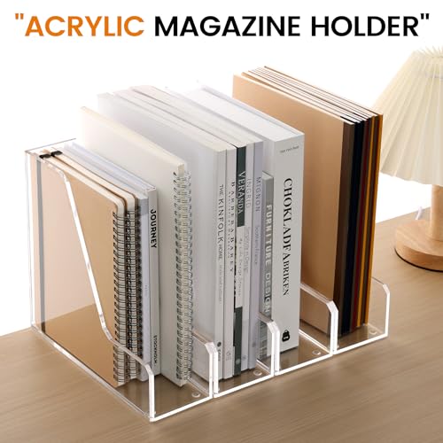 HeZone Acrylic Magazine Rack File Holder Desk Organizers and Storage 2-Pack Small Clear Acrylic Vertical Magazine Holder Book Stand for Office Desk - style: 2PC-B5