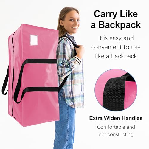 6 Pack Heavy Duty Extra Large Moving Bags W/Backpack Straps - Strong Handles & Zippers, Storage Totes For Space Saving, Fold Flat, Alternative to Box and Bin (40 gal, Pink) - color: Pink, size: 40 Gal - 6 Pack