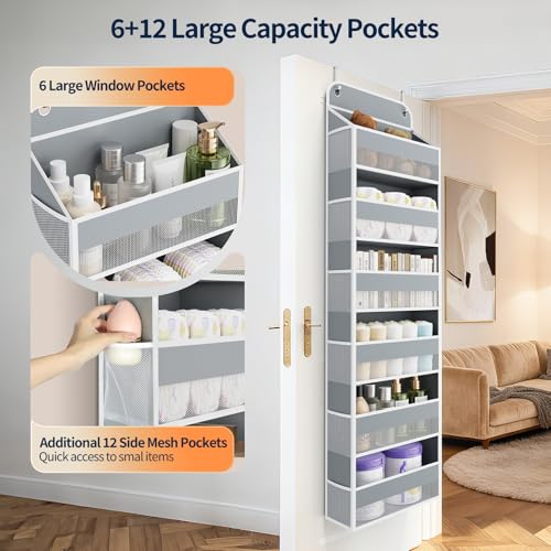 Yecaye Over Door Organizer, 60 lbs Load Capacity, Metal Hanging Storage with 6 Shelves for Toys, Bathroom, Nursery, Dorm Room, Grey,1Pc - color: Dark Grey, size: 6 Tier