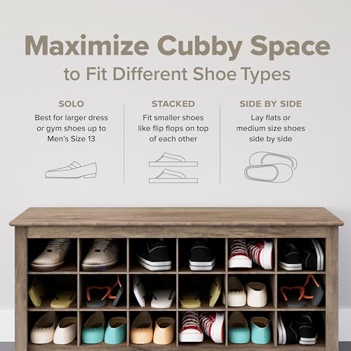 Prepac Elegant Brown Shoe Storage Cabinet, Space-Saving Solution with Cubbies for 36 Pairs, 13"D x 23.5" W x 72.5" H