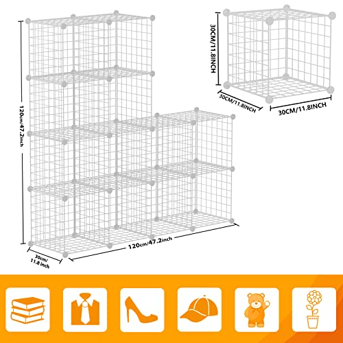HUBSON Wire Cube Storage Organizer, Book/Toy/Craft/Potted Plants and petCloset Organizers and Storage Shelves, 12-Cube Freely Combinable Metal Grids Storage Shelf, White Iron - color: White Iron, size: 12 Cubes