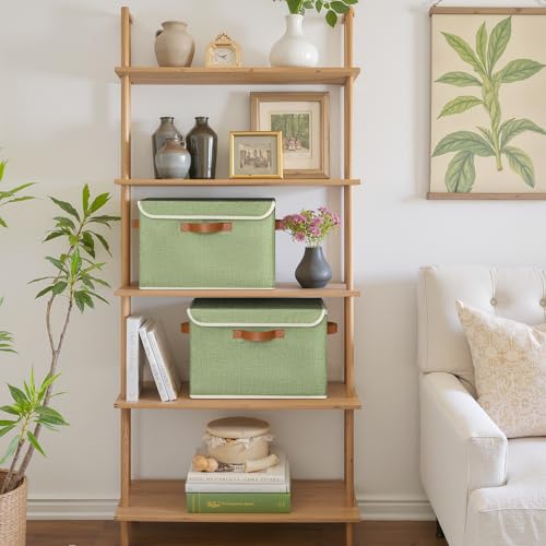 GRANNY SAYS Fabric Storage Bins with Lids, Decorative Storage Boxes with PU Handles, Keepsake Memory box, Shelf Baskets for Closet, Sage Green, Large, 2-Pack - color: Sage Green/White, size: Large-2 Pack