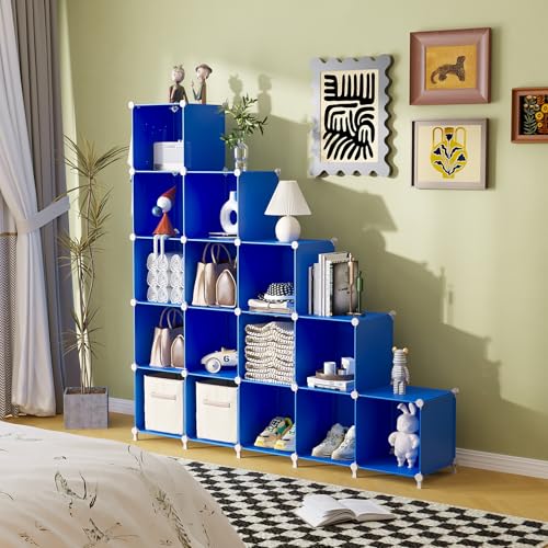 AWTATOS Cube Storage Organizer, 16 Cube Closet Organizers and Storage Shelves, DIY Stackable Bookshelf for Bedroom, Home, Admiral Blue - color: Dark Blue, size: 4x4
