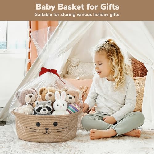 Cat Toy Basket, 13.8" x 6" Wicker Basket for Shelves Living Room, Medium Baby Gift Baskets for Nursery, Pet Dog Toy Box, Jute - color: Jute, size: 13.8"W x 6"H