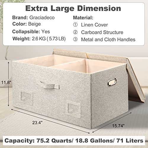 Graciadeco 75 Quart Extra Large Decorative Collapsible Storage Bins with Lids, 1 Pack Beige Stackable Boxes - color: Beige, size: XLarge-1 Pack