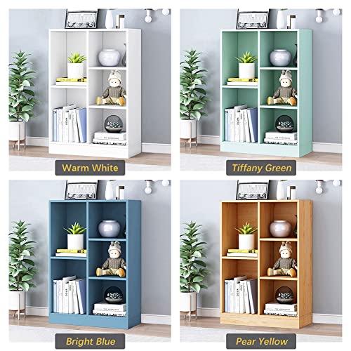 IOTXY Open Shelf Low Bookcase - Wooden 3-Tier Floor Standing Display Cabinet Organizer with Base, 5 Cubes Short Horizontal Bookshelf in Pear Yellow - color: Pear Yellow, size: 50CM Base
