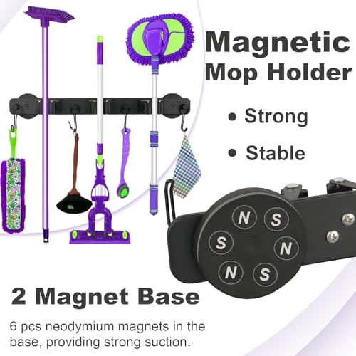 Magnetic Mop Broom Holder, Heavy Duty Magnetic Mop Hanger with Swivel Hooks for Cleaning Tools, Strong Magnet Mount Tool Hanger Organize System Utility Rack for Refrigerators Laundry Garage Kitchen - size: D66 Magnetic Broom Holder