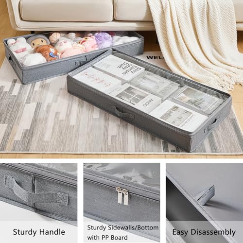 Berdeng 3 Pack Under Bed Storage Containers, Low Profile Underbed Shoes and Clothes Storage Organizer with Sturdy Sidewalls/Bottom, Large Dorm Storage Bins,33 * 17 * 4.5 inches,45L - color: Beige 3 Pack