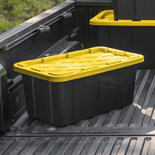 Sterilite 17 Gal Industrial Tote, Stackable Storage Bin with Snap-Fit Lid for Garage, Basement & Attic Storage, Black Base and Yellow Lily Lid, 6-Pack - size: 17 Gallon