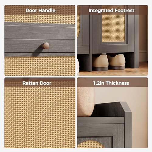 Mericonia Shoe Cabinet Storage for Entryway with 2 Flip Drawers(3-Tier), Rattan Freestanding with Door & 3 Adjustable Shelve,Hidden Shoe Rack Organizer for Hallway, Foyer - color: Black, size: Flip Drawers 2 & Door 1