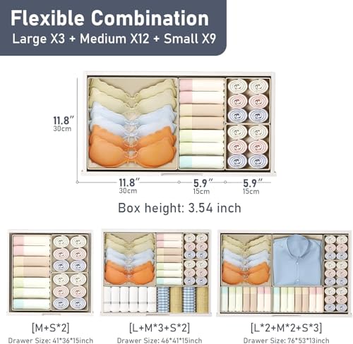 DIMJ Drawer Organizer Clothes 28 Pack - Foldable Baby Organizers and Storage Dresser Organizer for Bedroom, Closet Nursery Organization Dresser Dividers for underwear, Sock, Bra, Belt, Tie - color: Beige, size: 28 Pack