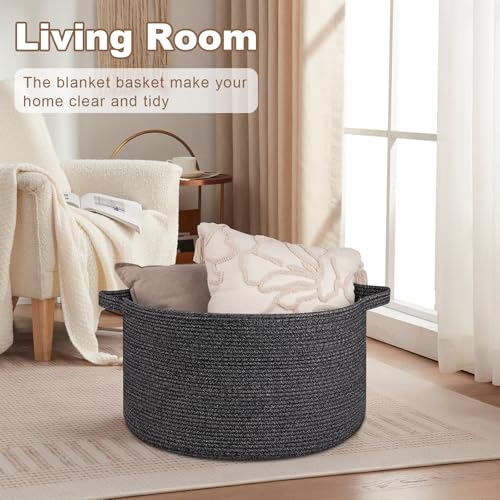 OIASKET Large Woven Baskets for Storage, 22.8" x 22.8" x 13" Blanket Storage Living Room, Baby Toy Basket for Clothes, Pillows, Towels, Shoe Basket for Entryway (Black) - color: Black, size: 90L