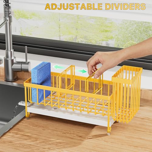 Cisily Sponge Holder for Kitchen Sink, Sink Caddy Organizer with High Brush Holder, Kitchen Countertop Organizers, 304 Stainless Steel, Lemon Yellow Kitchen Decor and Accessories - color: Yellow