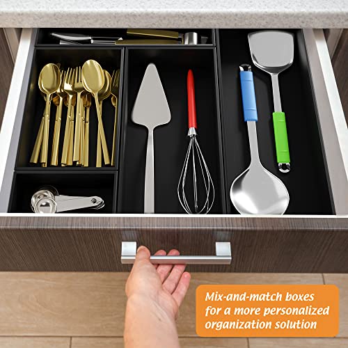 Black Bamboo Drawer Organizer - Silverware&Utensil Holder Organizer for Kitchen Drawers, Multi-Use Drawer Dividers Boxes for Bathroom Counter，Cabinet, Garage, Office Desk, Makeup, Jewelry (9"6"2.5") - color: Black, size: 9*6*2.5 inch