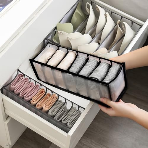 7-Compartment Underwear Storage Box, Foldable Closet Organizer for Bras, Socks, and Accessories, Space-Saving Design, Black - color: Black1, size: 1.7X1.7X5.7inch