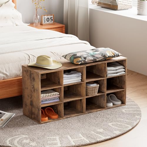 Aenuert 12-Cubby Shoe Rack, 3-Tier Wood Shoe Organizer, Multifunctional Shoe Organizer Bench for Entryway, Mudroom, Hallway, Closet,36.22 * 11.81 * 17.72 Inch,Brown - color: Brown, size: 12-cube 3-tier