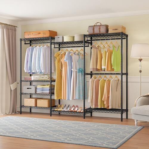 VIPEK V5 Plus Large Portable Closet Rack Freestanding Wardrobe Closet, Multi-Functional Clothes Rack Heavy Duty Metal Clothing Rack for Hanging Clothes, 85.4" L x 15.7" W x 76.4" H, Black - color: Black, size: V5 Plus