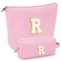 2 PCS Initial Makeup Bags for Women: Cosmetic Bag for Travel Toiletry - Birthday Gifts for 11 12 13 14 15 16 17 18 Years Old Girl Graduation Teacher Gift- Teen Girl Gifts Trendy Stuff - Pink R - color: Pink, style: R