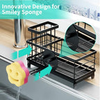 HapiRm Sponge Holder for Kitchen Sink - Self-draining Sink Caddy with Smiley Face and Brush Holder, Stainless Steel Kitchen Countertop Essentials and Gadgets - Black - color: Black, size: with Smiley Face Sponge Holder（single）