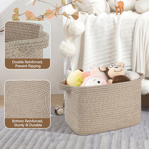 OIASKET Storage Basket for Organizing, Woven Baskets for Storage, Rectangle Decorative Baskets for Shleves, Closet, Toys, Books, Nursery Organizer Bins - Pack of 3 (Brown, 13"x9.85"x8.7") - color: Brown, size: 13"x9.85"x8.7"