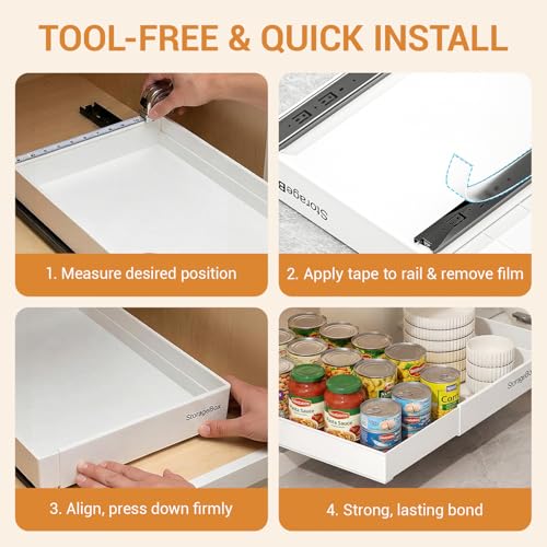Adjustable Can Organizer for Pantry, Pull-Out Pantry Organizers and Storage, Soda Can Organizer - Great for Pantry, Kitchen Cabinet & Countertop (16.5" L x 12.2" W x 2.8" H (Adjustable Width))