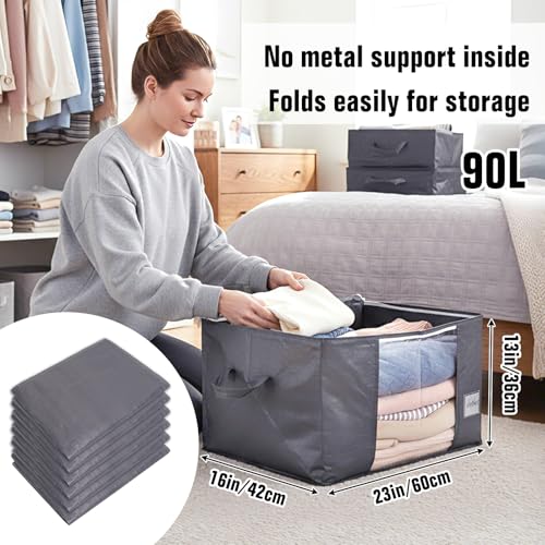 YGEOMER Bedding Storage 90L Blanket Storage Bags 6 Pack Large Foldable Heavy Duty Clothes Containers for Closet, Clothing, Comforters, Bedding, Bed Sheets, Pillows and Toys Organizers - size: 90L