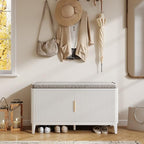 TOKSOM 39.4" Fluted Shoe Cabinet Storage with Bench, 2-Tier Entryway Bench with Adjustable Shelves and Detachable Cushioned Seat, Shoe Organizer Bench Cabinet for Entryway, Living Room, Hallway White - color: White