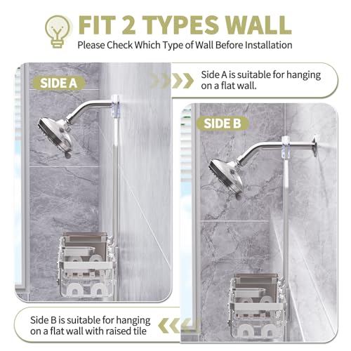 GAOKASE Aluminum Shower Caddy Hanging, Never Rust Shower Organizer- 4 Levels with adjustable Height 10 Hooks for Razor/Sponge - Rack with Soap Basket (Silver) - color: Silver