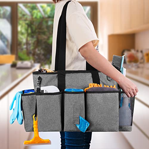 LoDrid Professional Cleaning Tote Caddy for Cleaning Supplies, Cleaning Bag Organizer with Dividers and Handle Strap for Housekeepers Work, Gray, (Bag Only) - color: Gray