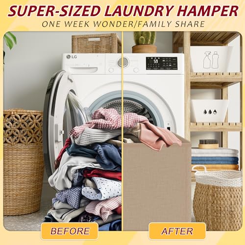 195L Laundry Hamper 3 Section,Large Laundry Hamper with Lid,Dirty Clothes Hamper with 3 Inner Bags,Collapsible Laundry Basket Organizer for Laundry Room,Bedroom,Laundry Sorter Hamper 3 Compartment - color: Oatmeal, size: 195L