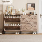 Nicetree Shoe Cabinet with 2 Flip Drawers，Freestanding Shoe Storage Cabinet, Narrow Shoe Organizer Cabinet, Farmhouse Slim Shoe Rack Cabinet for Entryway,Toasted Oak - color: Toasted Oak, style: 2-Drawers