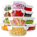 HOMBERKING 24pc Glass Food Storage Containers with Lids, Glass Meal Prep Containers with Leak Proof Snap Lock Lids, Airtight Bento Lunch Boxes, Kitchen Storage (12 lids & 12 Containers) - White - color: White