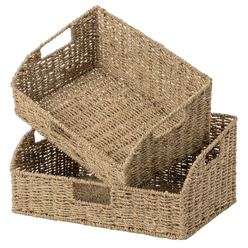 StorageWorks Pantry Baskets for Organizing, Seagrass Storage Baskets for Shelves with Built-in Handles, Pantry Organizers and Storage, Set of 2 (Large and Medium) - color: Natural(Seagrass), size: 15¾"L x 11"W x 7½"H + 14¼"L x 9¾"W x 6¾"H