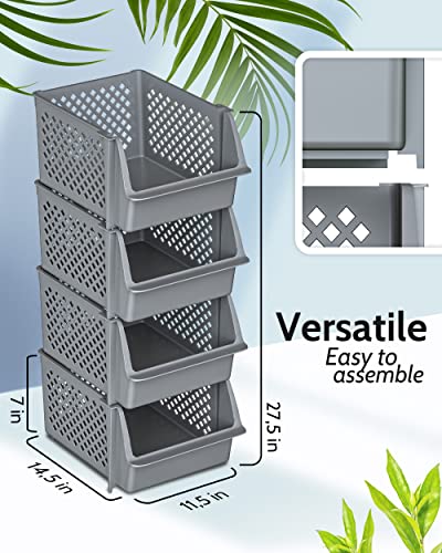 TidyFriend 4 Pack Stackable Storage Bins Open Front for Pantry Organizers and Storage, Pantry Storage for Food, Kitchen and Home Organization, Plastic Storage Bins, Dorm Room Essentials (Grey) - color: Grey, size: 4 Pack
