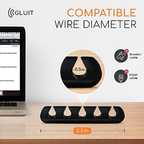 GLUIT Cord Organizer for Desk, Cable Holder for Nightstand, Charger Organizer, Adhesive Desktop Wire Clips, Multislot Cable Management, Table Organizer Accessories - 5 Pack, 15 Slots, Black - color: Black