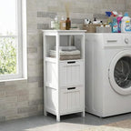 Casaphoria 2-Drawer Bathroom Floor Cabinet, Wooden Storage Organizer with Side Rack, Freestanding Stand Table for Bathroom, Hallway, White - size: 13"L×13"W×35.43"H