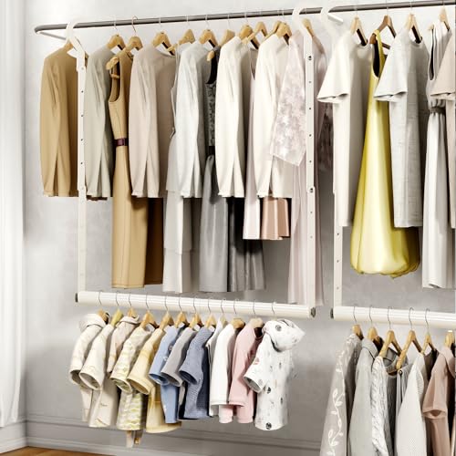 STORAGE MANIAC Adjustable Closet Rod Hanging Clothes Heavy Duty Closet Extender Hanging Rod Space-Saving Clothes Hanging Bar Double Closet Hanging Rod Hanging Closet Organizer Closet Bar,2 Pack White - style: 2 Pack White