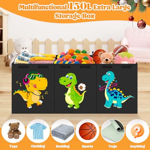 Beadsky Extra Large Toy Box, Collapsible Toddlers Toy Chest Kids Storage Organizer, Dinosaur Bin Boxes Storage Basket with Lids for Boys, Girls, Living Room, Nursery, Playroom, 40"x14"x16", Black - color: Black