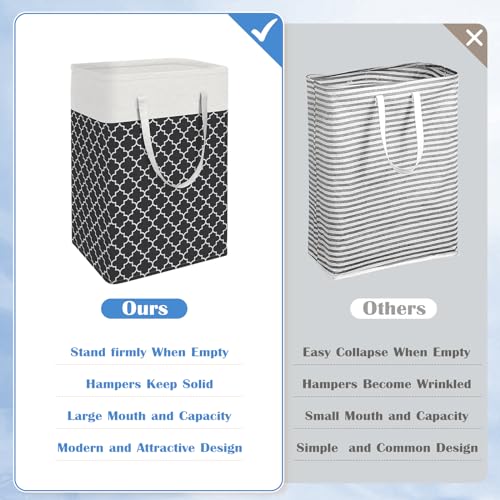 BlissTotes 3-Pack Laundry Basket, Freestanding＆Waterproof Laundry Hamper, Collapsible Tall Clothes Hamper with Easy Carry Handles for Clothes, Towels in the Family and Dorm,Clover Black,88L - color: Clover Black, size: 88L