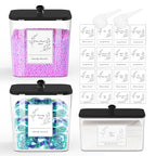 COAZEX 3 Pack Plastic Laundry Pods Container & Dryer Sheet Holder, Laundry Room Organization and Storage Jars with Lids, Scoops & Labels for Detergent, Powder, Scent Booster(Black Lid) - color: C-2+1 Pack(Black Lid)