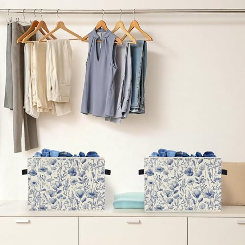 Blue and White Floral Storage Box Bins, Chinoiserie Flower Botanical Collapsible Storage Basket Organizer for Bedroom Laundry Room Home Clothes Toys Books, Toybox for Girls - color: Floral G
