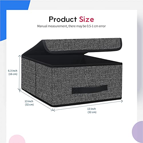 Onlyeasy Foldable Storage Bins Cubes Boxes with Lid - Storage Box Cube Cubby Basket Closet Organizer Pack of Two with Leather Handles for Closet Bedroom, 13"x13", Black, 8MXALB2P - color: Linen-like Black - M