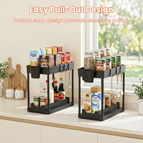 Under The Sink Organizer, 2 Tier Sliding Under Kitchen Sink Organizer, Multi-Use Pull Out Cabinet Organizer for Countertop, Bathroom, Pantry & Office Organization (Black(1 pack)) - color: Black(1 pack)