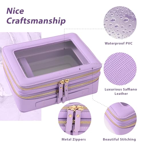 Aveniee Clear Makeup Bags, Double Layer Cosmetic Bags with a Separate Brush Compartment, Large Travel Toiletry Bag Train Case for Women, Travel Accessories Organizer.2 Layers Large, Lilac - color: Lilac, style: Dual Layer Large