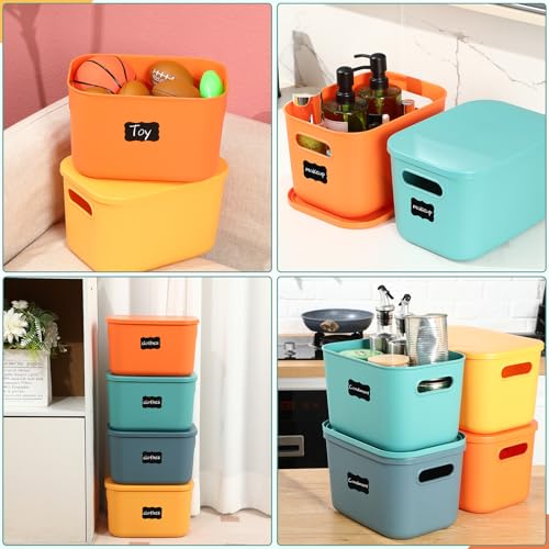 Tanlade 8 Pcs Plastic Storage Bins Stackable Baskets with Lid and Handle Colorful Desktop Storage Box Cubby Containers for Shelf Bedroom Office, Include 1 Erasable Marker, 16 Stickers (10 x 7 x 6 In) - size: 10 x 7 x 6 in