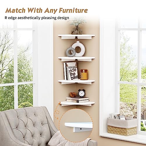 Forbena White Corner Floating Shelves for Wall Set of 4, Rounded Corner Shelves Wall Mounted for Kids Bedroom Books, Cute Wood Hanging Corner Shelf for Bathroom Decor, Living Room, Small Spaces - color: 1. White, size: 10" Depth