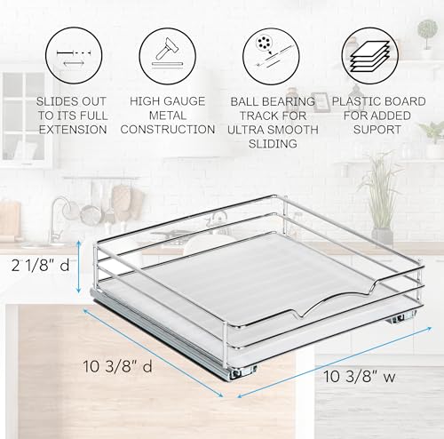 Pull-Out Cabinet Spice Rack Organizer - Slim Slide-Out Storage for Spices, Bottles & Jars, Premium Heavy-Duty Steel, Easy Install for Narrow Kitchen Cabinets - 10 ⅜ W x 10 ⅜ D x 2 ¾ H, Chrome - size: 10 Inch - Single